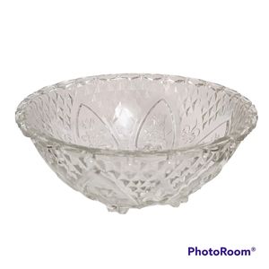 KIG Indonesia Footed Bowl 10" Clear Glass Roses Decorative